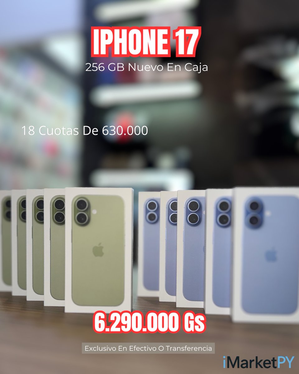jonathanovaesss's tweet photo. iPhone 17 de 256 GB nuevo, en caja. Contado: Gs. 6. 290. 000
18 cuotas de Gs. 630. 000
Primer pago recién en agosto. Escribinos y asegurá el tuyo antes de que se agote. https://t.co/5Yf9IRU6mj
