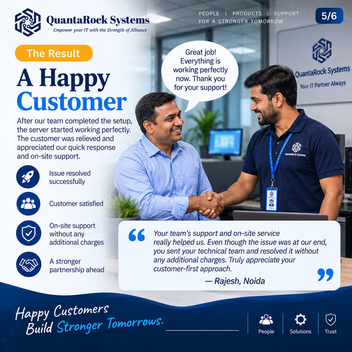 QuantaRock's tweet photo. The sale may end, but our responsibility doesn’t. 🤝

When a customer in Noida faced a server configuration issue, our technical team stepped in, resolved it on-site, and got everything running smoothly—at no extra cost. 🛠️✅

QuantaRock Systems — More than a supplier. https://t.co/r1bmipvqlh
