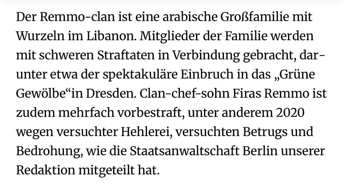 FabioDeMasi's tweet photo. Hier ein Beispiel welche Zuschriften mich von Anhängern der Linken seit Tagen erreichen. Firas Remmo sei nicht vorbestraft. Das ist schlichtweg falsch. Siehe Screenshot!

Auch putzig der Einwand, den ich an anderer Stelle las, es sei verlogen das zu kritisieren, wenn man bei Masken-Deals, Peter Thiel und Co schweige. Ich war als Abgeordneter der Linken derjenige der bereits 2021 mit der Aufklärung der Masken-Deals begann als sich noch kaum jmd im Bundestag damit befasste. Bei Cum-Ex und Wirecard war es Ähnlich. 

Ich habe frühzeitig in parlamentarischen Anfragen die Beziehungen der Politik zu Benko, Thiel und Co beleuchtet. 

Übrigens haben all diese Dinge meine damalige Fraktion Die Linke 0,0 interessiert, weil man lieber darüber diskutierte ob der Begriff Clan diskriminierend sei. 

Auch lustig Kommentare linker User Remmo sei nur ein Nachname und jeder nutze Influencer. 

Wir reden hier über schwerste organisierte Kriminalität! Von dem Remmos mussten 77 Immobilien enteignet werden. Ganz normale Häuslebauer ?