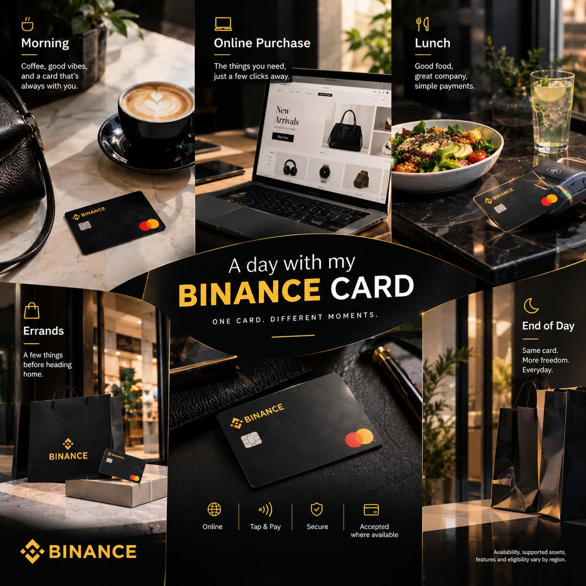 BitHive602's tweet photo. A day with my Binance Card.

Some days are pretty simple:

• Morning coffee
• Online purchase
• Lunch with friends
• A few errands after work

And having one card that can fit into those everyday moments just makes things feel straightforward.

That’s what I like about the Binance Card, it brings supported digital-asset spending into a familiar card experience, wherever it’s available and accepted.

No complicated routine. No need to make every payment feel different.

Just one card for everyday moments.

Would you use a card like this for your daily spending?

Availability, supported assets, features and eligibility vary by region.

#Binance #BinanceAcademy
#LearnWithBinance