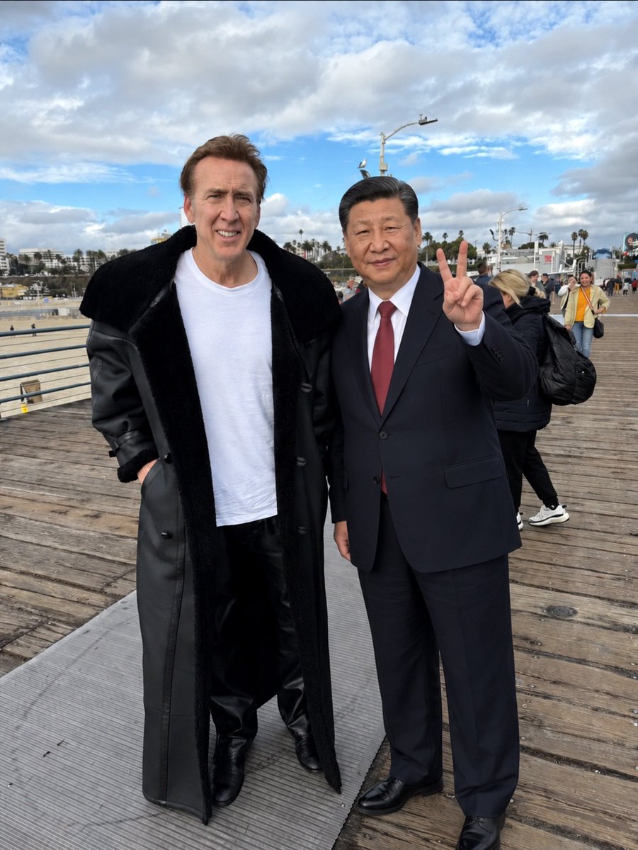 satireorcry1's tweet photo. 习近平访美期间，散步时遇到著名美国演员 尼古拉斯·凯奇 https://t.co/QeTDLyDXlR
