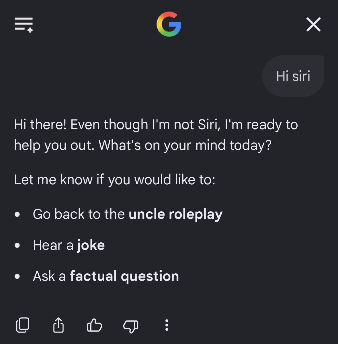 BagelLeStinky's tweet photo. First interaction btw there was no uncle roleplay https://t.co/fmQ01izPbc