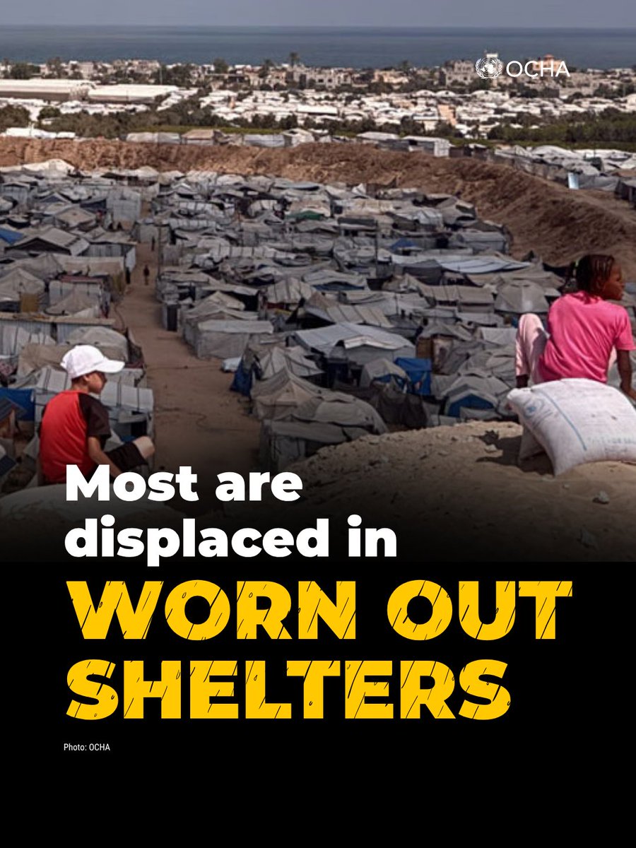ochaopt's tweet photo. In #Gaza, humanitarian partners are helping people prepare for the rains. But efforts remain severely constrained by funding shortages and restrictions on the entry of essential materials. https://t.co/tNZUHp7ZTd