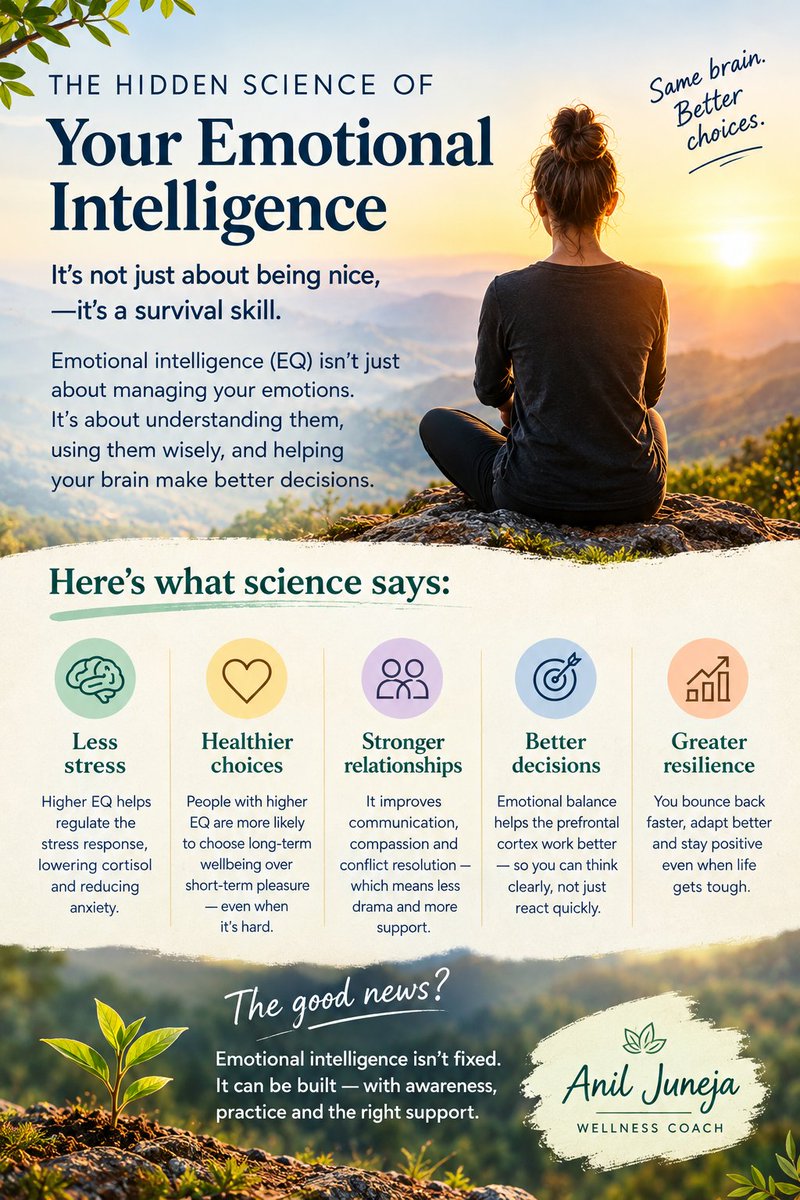 WellnessByAnil's tweet photo. Your emotional intelligence may be shaping your health more than you realise. 🧠
The better you understand your emotions, the better you can respond—not just react.

#EmotionalIntelligence #MindBodyConnection #MentalWellness #Wellness https://t.co/iFHnNwCnLj