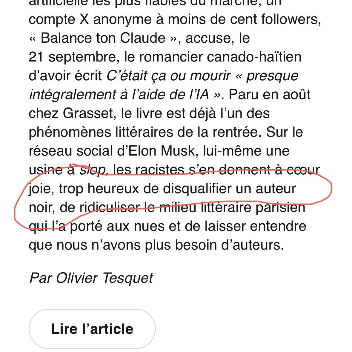 CreaEtcetera's tweet photo. #telerama fait-il du slop sans le savoir en réduisant un auteur de littérature à la couleur de sa peau ? #racisme https://t.co/odmSasr4FR