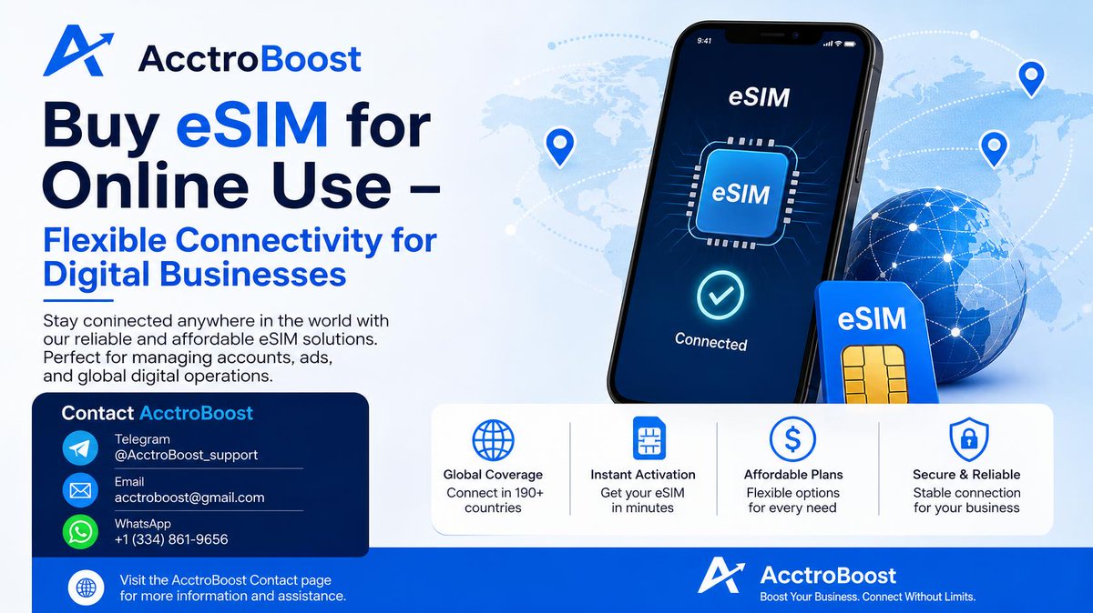 AcctroBoost's tweet photo. Looking to buy eSIM online for travel, remote work, or your online business?
#BuyESIM #ESIMOnline #BuyESIMOnline #DigitalConnectivity #OnlineBusiness #RemoteBusiness #TravelConnectivity #Entrepreneurs #AcctroBoost #buytmobileesim $buyUtelEsim #buyLycamobile https://t.co/4MrYFOXh1l