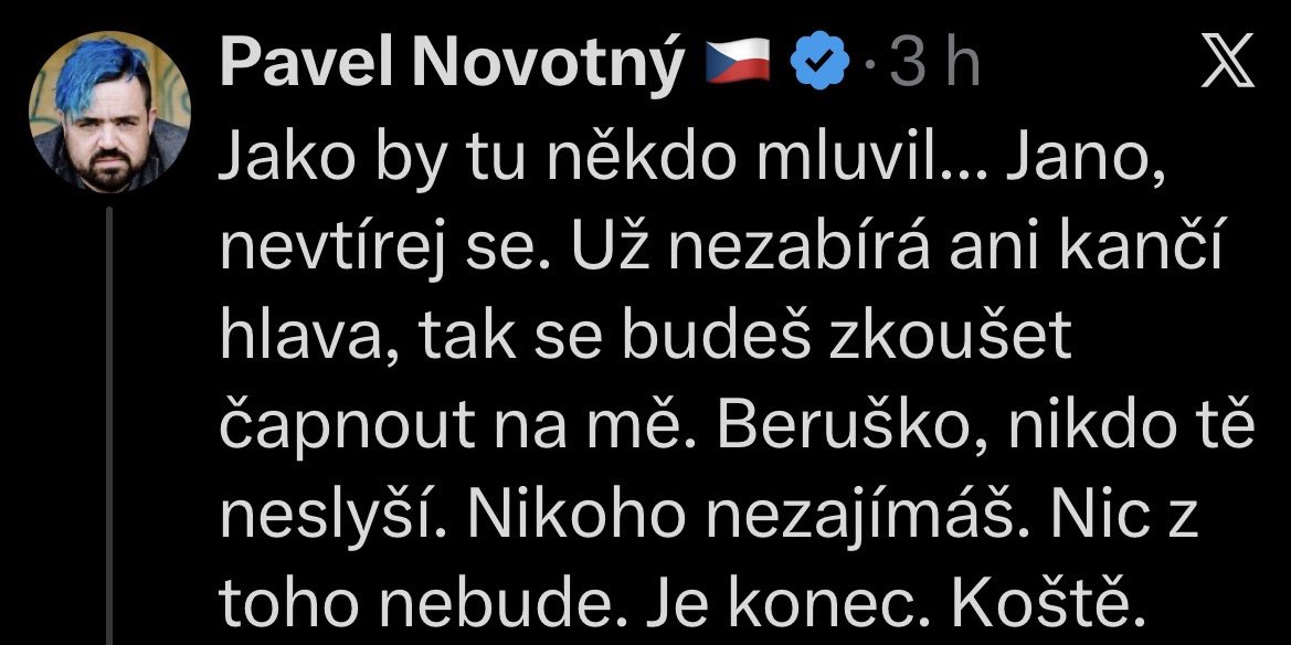 JKomrskova's tweet photo. Chytíte kmotrovský web https://t.co/msxzNQeBsn při lži, oni text potichu upraví a „objektivní novinář“ a šéfredaktor (čti: exstarosta za ODS) Pavel Novotný předvede takový záchvat vzteku, že už vážně pochybujete o jeho příčetnosti. 🤡  
Nula argumentů, jen osobní útoky vysílané přímo ze sídla fondu v Paláci Fénix. Očekávám, že kluci teď dostali befel sepsat na mě celou sérii dehonestačních blábolů.