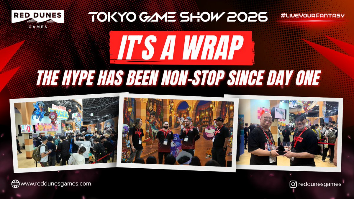 RedDunesGames's tweet photo. And that’s a wrap on TGS 2026! ✨
The energy on the floor was non-stop from day one all the way to the end.
Massive thanks to everyone who stopped by Hall 7, Booth N03 to test our demos and hang out with us. You made this event truly unforgettable! 🎮💖
#TGS2026 #RedDunesGames #LiveYourFantasy