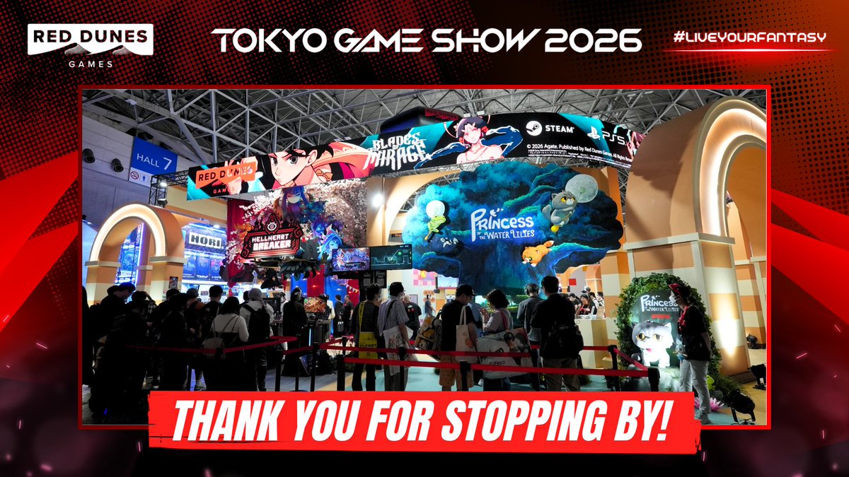 RedDunesGames's tweet photo. And that’s a wrap on TGS 2026! ✨
The energy on the floor was non-stop from day one all the way to the end.
Massive thanks to everyone who stopped by Hall 7, Booth N03 to test our demos and hang out with us. You made this event truly unforgettable! 🎮💖
#TGS2026 #RedDunesGames #LiveYourFantasy