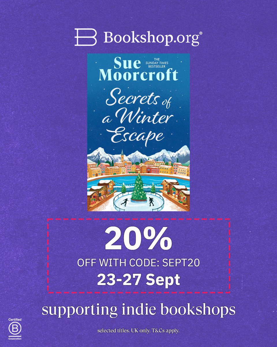 SueMoorcroft's tweet photo. Support independent bookshops - and at the same time grab yourself a 20% discount on preordering #SecretsOfAWinterEscape, out on 5th of November 2026!

Order it here: https://t.co/lvOcriSLkK https://t.co/pX2EXXhXdH