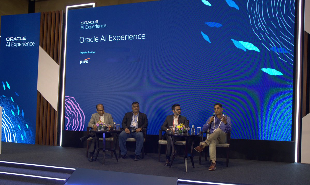 PwC_IN's tweet photo. We're proud to partner with Oracle for Oracle AI Experience Live, bringing together leaders to explore the opportunities of building the agentic enterprise. Shabeer MK, Partner, PwC India, also shared insights on translating AI investments into measurable business outcomes. https://t.co/SxlrccZb8L