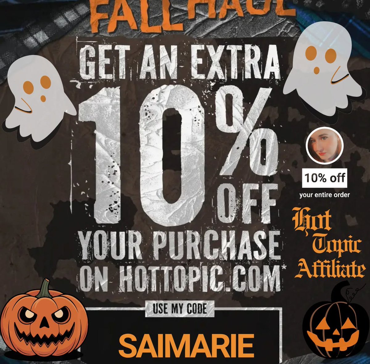 LadySai's tweet photo. Sai Marie's 24-Hour @HotTopic Fall Haul Flash Sale is HERE
This is your chance for a massive DOUBLE-DIP of savings!
Get 10% OFF Everything site-wide for 24 hours only. The best part?
ENDS AT 11:59PM Sept 24, 2026
CODE: SAIMARIE
Happy #mabon
xoxo, Sai Marie #fallvibes https://t.co/1KRHeDtIHL