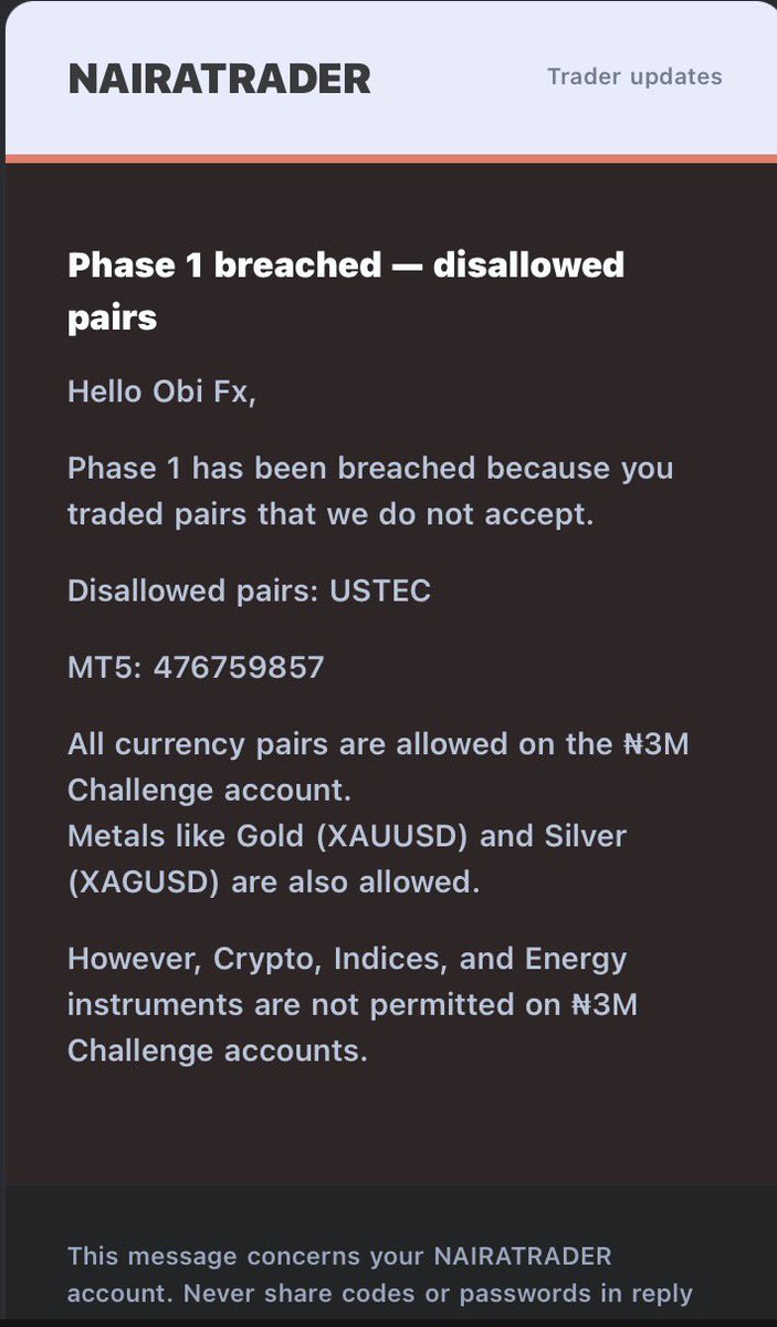 Obis_Signature's tweet photo. @TraderSuperb @naira_trader Happened to me too😂

I thought only crypto was disallowed https://t.co/gr1QKRmVol