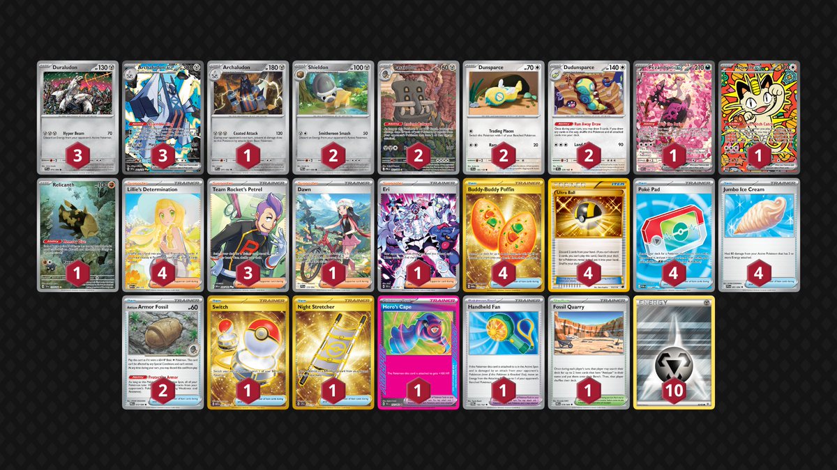 SwappyBoi's tweet photo. My idea for a new version of Archaludon :3 I think the reason it's generally underused and has a low conversion rate in regionals is because of its low damage (and general difficulty on putting energies on the discard). So why not make it a wall that's difficult to break down? https://t.co/JCrp4oJBt9