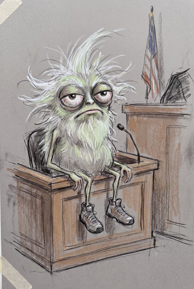 RooCoinETH's tweet photo. Here is a courtroom sketch of Roo on the witness stand. https://t.co/brBwnqfQw8