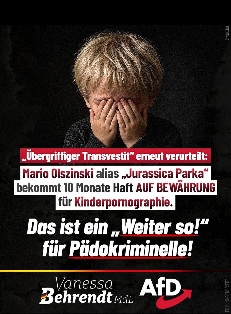 MdlBehrendt's tweet photo. Da wird ein Pädokrimineller wegen des Besitzes und der Verbreitung von Kinderpornografie bereits ein zweites Mal verurteilt – und kommt wieder mit einer Bewährungsstrafe davon. Das ist nichts weniger als ein Schlag ins Gesicht für jedes einzelne Opfer. Typen wie Mario gehören für immer hinter Gitter – und zwar lebenslang.