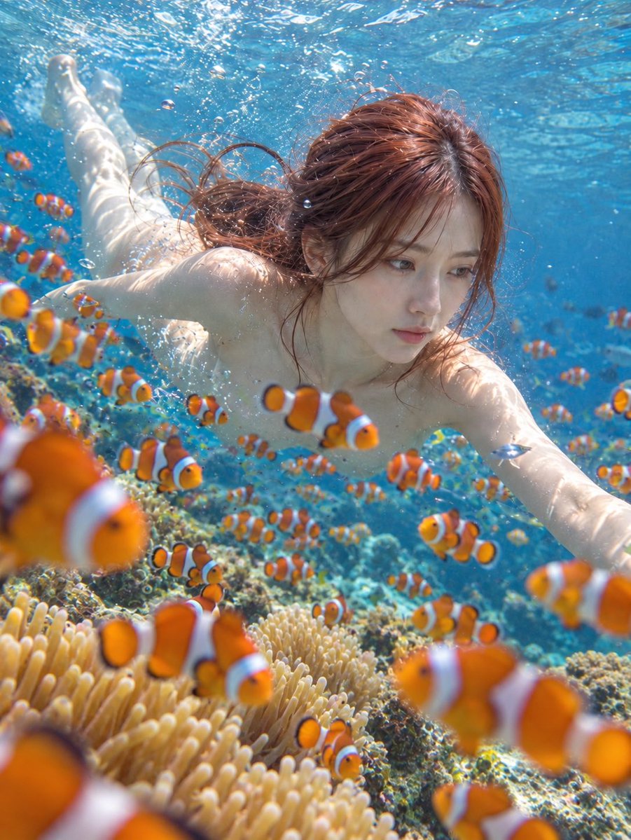 mitsuki___ai's tweet photo. プロンプトお借りしました。
ニモと泳ぐ美月です。 https://t.co/xBMlmZXidl