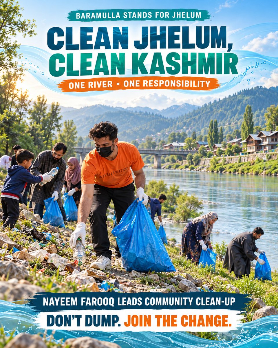 malik_taha25's tweet photo. The #Jhelum is more than a river - it is a lifeline.  A community clean-up in #Baramulla sends a simple message: don’t dump, take responsibility. Clean rivers mean healthier communities. #CleanJhelum #CleanKashmir #Baramulla #Kashmir #3Cr_MYBharatParivar #NSEIPO @FatimaDar_jk https://t.co/kzpi8XUG0C