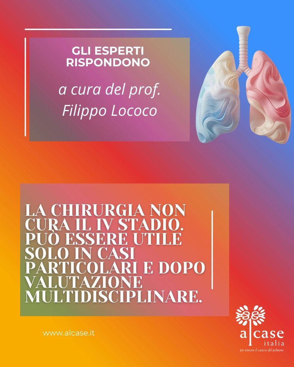 ALCASE_Italia's tweet photo. #gliespertirispondono
Un adenocarcinoma stadio IV con interessamento pleurico e ottima risposta alla terapia molecolare potrebbe essere candidato a valutazione chirurgica secondaria al trattamento?
https://t.co/Ctx6v1RkeI https://t.co/ftQtfySUlx