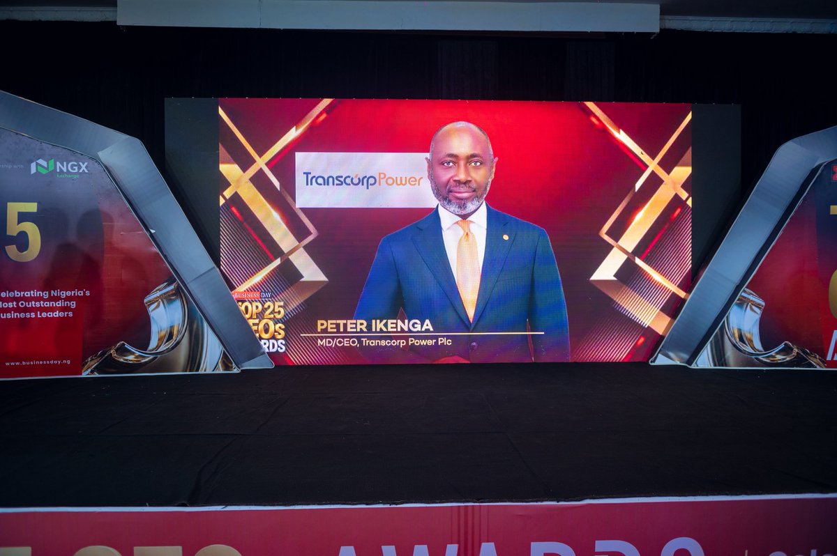 Transcorppower_'s tweet photo. We are pleased to announce that our MD/CEO, Peter Ikenga, (@peteruikenga) has been recognised as one of BusinessDay’s Top 25 CEOs.

This recognition is a testament to his exceptional leadership and commitment to strengthening Transcorp Power’s position as a leading power generation company in Nigeria.

We are proud of the progress we have made under his leadership and are honored by this recognition.

#transcorppower