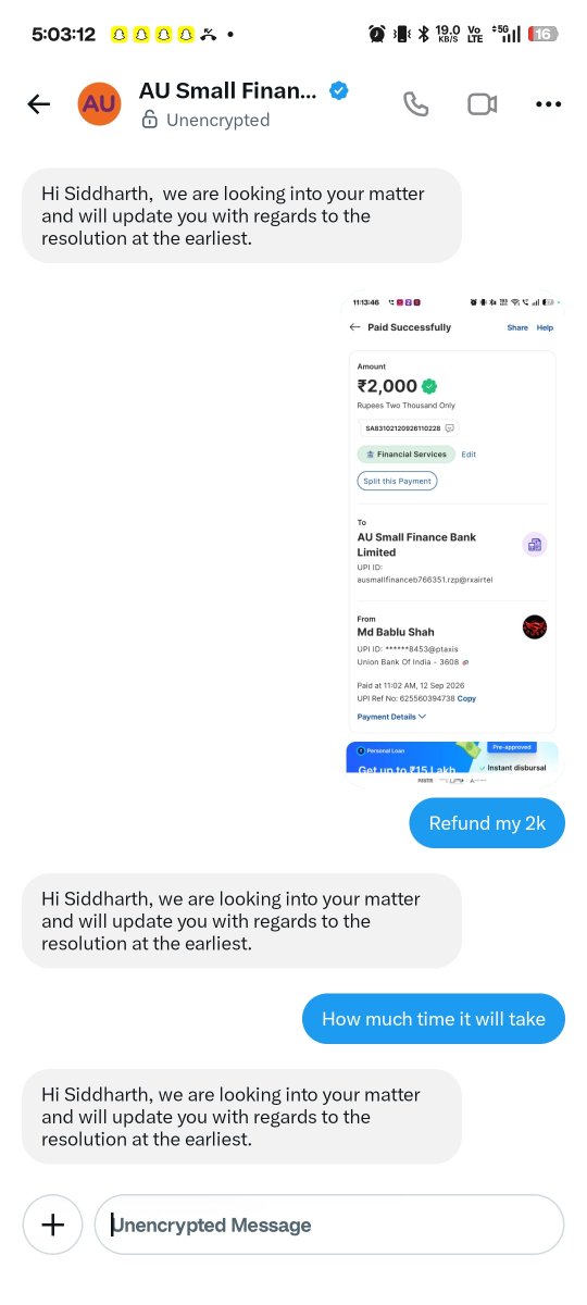 Siddharth_ksk's tweet photo. @AUCustService Not a single reply fraud aubank https://t.co/HOfVkklUyh