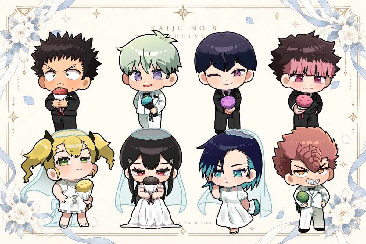 da_haebit's tweet photo. 💍 𝐊𝐀𝐈𝐉𝐔 𝐍𝐎.𝟖 𝐖𝐄𝐃𝐃𝐈𝐍𝐆 💐

8人のウェディングシリーズ🤍✨

あなたは誰を選ぶ？💍

#怪獣8号 #KaijuNo8 https://t.co/K3VuAUSr7y