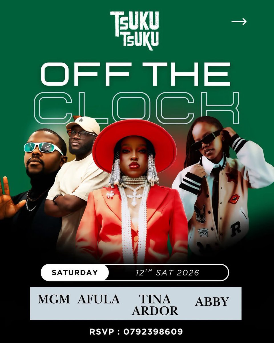 Sherehe_Plug's tweet photo. ๐ #Nairobi #DayParty
OFF THE CLOCK.
Daytime vibes kicking off at TsukuTsuku Runda.
With @TinaArdor @MuthokaAbigael @_afula_ @MGM_Kenya_
๐
Sat 12 Sept | From 2PM
๐ TsukuTsuku #Runda, #KiambuRd
๐๏ธ FREE ENTRY
Clock out & pull up!
#SherehePlug https://t.co/MIfZPvWY1o