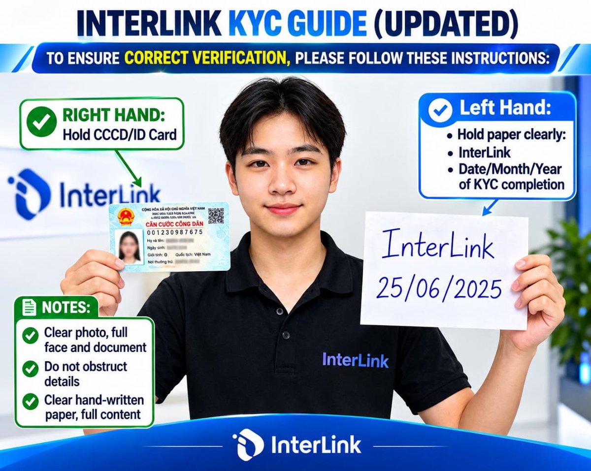 Umar3241's tweet photo. 🚨 INTERLINK KYC LEVEL 2 UPDATE 🔐

• Right hand mein ID card aur Left hand mein paper ("InterLink" + Aaj ki Date) pakrein.

• Photo mein aapka face, ID card aur paper teeno bilkul clear dikhne chahiye.

• Clear pic bhejney se apki Level 2 KYC jaldi aur asani se approve ho ja https://t.co/z0mnTx9OJy