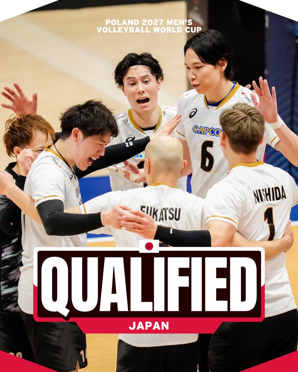volleyballworld's tweet photo. 🇯🇵 JAPAN ARE HEADING TO THE WORLD CUP! 🎟️🌎

Japan have booked their place at the 2027 FIVB Volleyball Men’s World Cup! 🙌🔥

From impossible saves to extended rallies, Japan’s relentless defense helped secure their ticket to the world stage 🤩

🏐 #Volleyball #VBWorldCup https://t.co/kJIznj1Olr