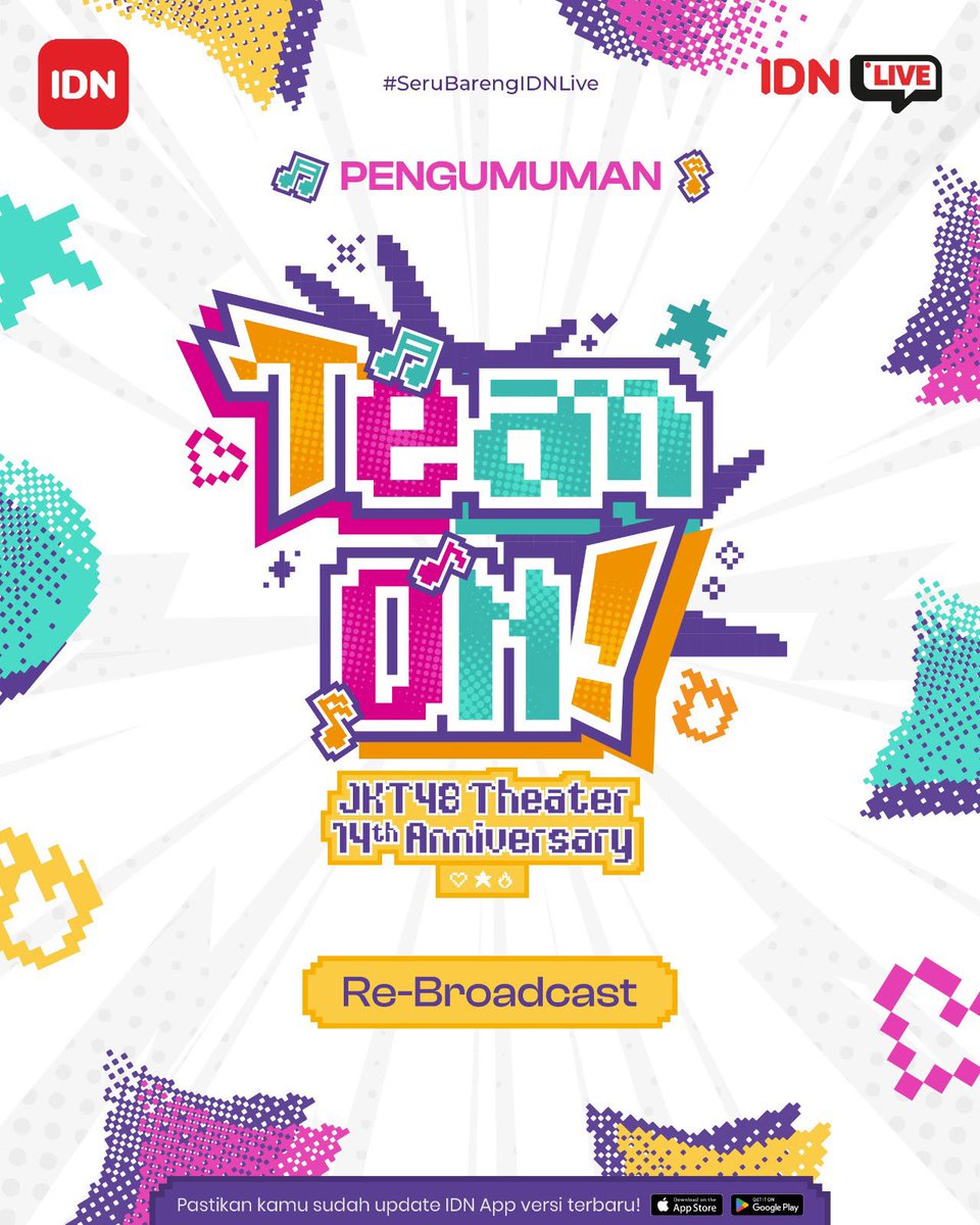 idn_app's tweet photo. Mohon maaf atas kendala yang terjadi pada awal penayangan JKT48 Theater 14th Anniversary “TEAM ON!”.

Sebagai tindak lanjut, Kami akan menghadirkan Re-Broadcast khusus bagi kamu yang telah membeli tiket livestream JKT48 14th Anniversary "TEAM ON!" Event pada 12 September 2026, 20.30 WIB

Pastikan kamu mengikuti informasi dan ketentuan selengkapnya untuk menyaksikan re-broadcast di IDN Live.