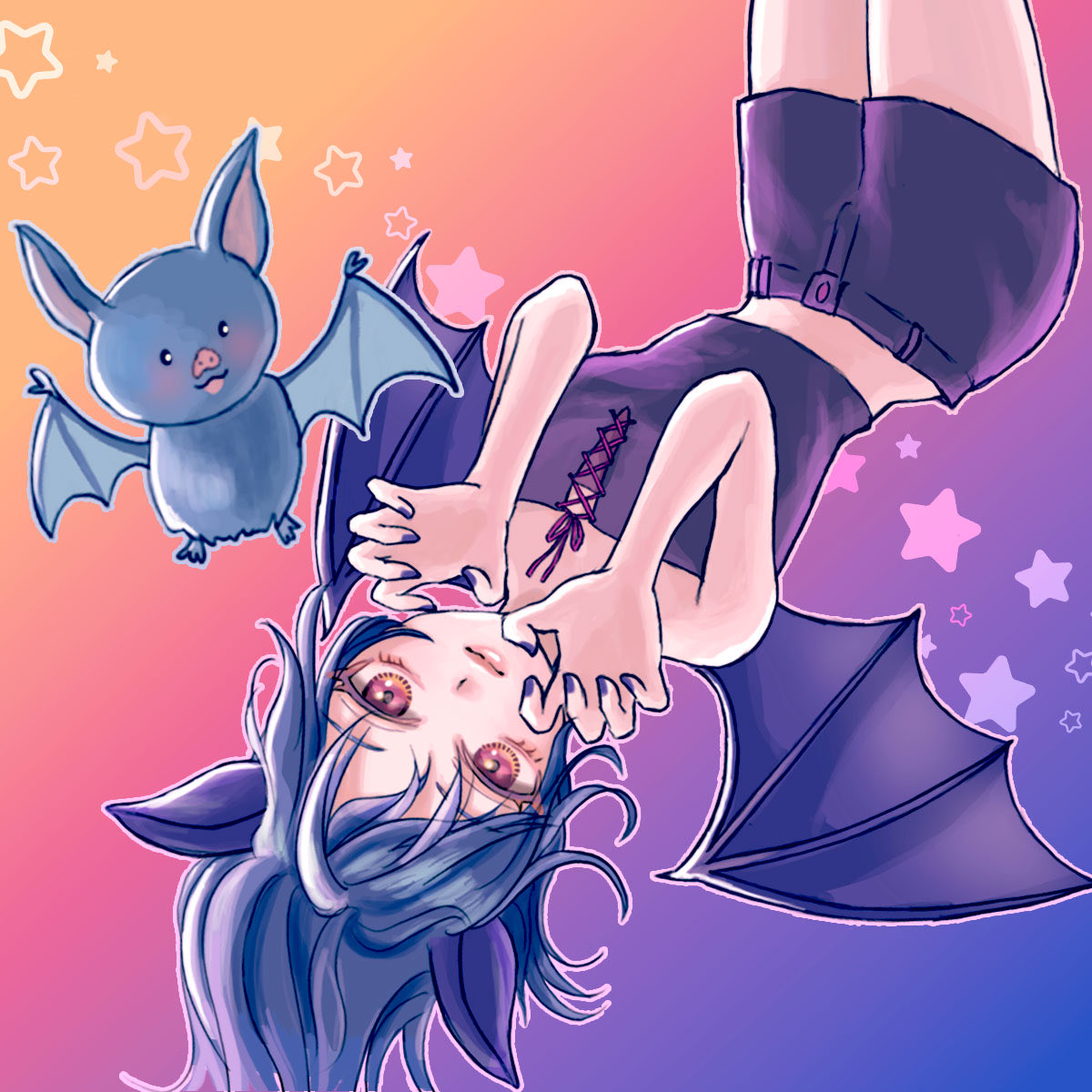 hapira_drawlife's tweet photo. コウモリモチーフの女の子。
逆さまのイラストって難しい……！
#創作イラスト #女の子イラスト https://t.co/ejnrbXDZCL