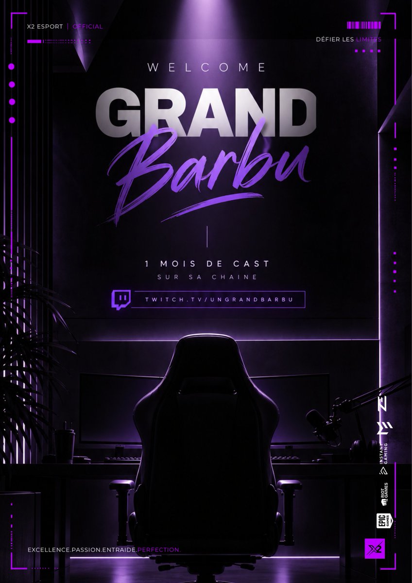 teamx2officiel's tweet photo. ✦ X2 ESPORT — NEW CASTER

Bienvenue à GrandBarbu, nouveau caster X2 Esport ! 🎙️

Il sera en live dès ce soir sur sa chaîne :
https://t.co/NeonOUAAdv

Soyez prêts. 💜

#X2WIN #X2Esport https://t.co/20o2yIPjdm