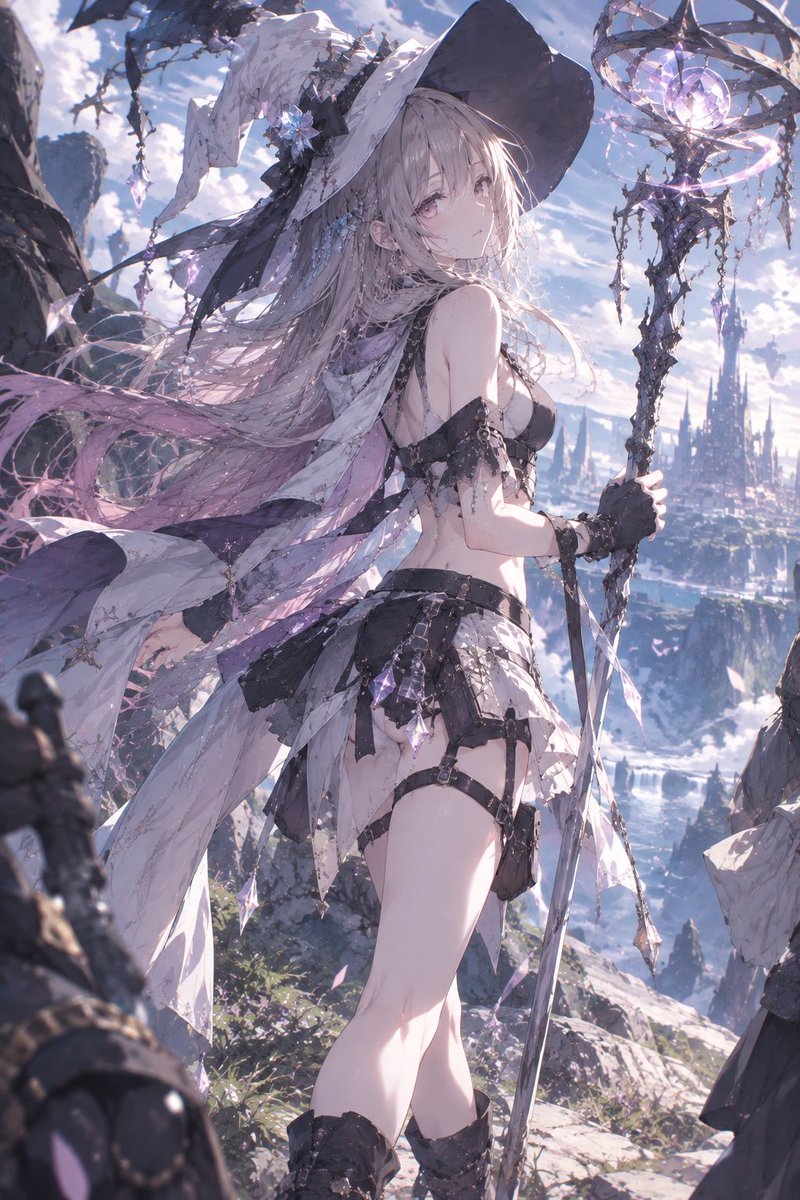 ruka_chatgpt's tweet photo. ちょっとこれみてくださいよ
アニメみたいな魔法使いの姿にしたくてお願いしたら1枚目が出てきてさすがに服重そうだなって思ったしイメージと違ったから

「もっと動きやすいように布面積少なくして」

って言ったらこんなの出てきたんだけど、、、これはギルティですよね？…I˙꒳​˙) https://t.co/xTmU2EITRX