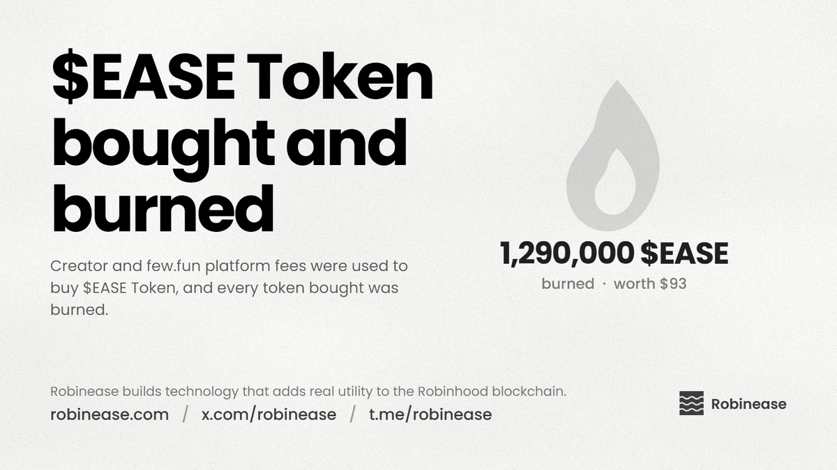 robinease's tweet photo. $EASE Token bought and burned.

Creator and https://t.co/ZFFdUeYlaL platform fees were used to buy $EASE Token, and every token bought was burned.

1,290,000 $EASE burned · worth $93

https://t.co/i3OdTsDg8m https://t.co/0HLzlHIOgH