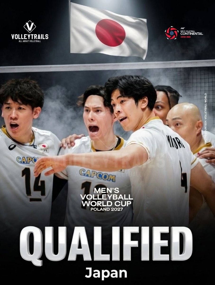 volleytrails's tweet photo. 🇯🇵 QUALIFIED! ✅

Japan has officially qualified for the 2027 FIVB Men’s Volleyball World Cup after defeating 🇰🇷 South Korea in a dominant straight-sets semifinal at the AVC Men’s Volleyball Continental Championship: 25–13, 25–11, 25–14.

#AVCContinentalChampionship #FIVBWorldCup #Volleyball #バレーボール
📸 Volleyball World