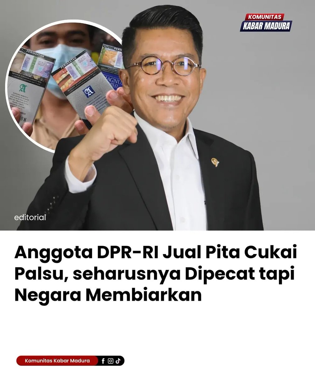 kenhans03's tweet photo. Anggota DPR RI Muhammad Misbakhun dari Dapil Pasuruan–Probolinggo terseret dalam dugaan kasus penjualan pita cukai rokok palsu. Pita cukai diduga dipasarkan kepada sejumlah pabrik rokok di Jatim dan disebut memiliki tingkat kemiripan yg sangat tinggi dengan pita cukai asli.

🤔 https://t.co/oQPc3LQUDP