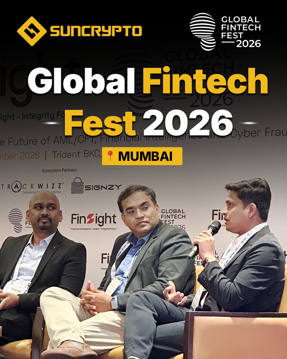 suncryptoin's tweet photo. Proud moment for Team @suncryptoin 

Our Founder & CEO, @umesh_sun, and Principal Officer & Head of Compliance, @basis12886, took the stage at the FinSight panel at @GffFintechfest.  

The conversation focused on the future of VDA compliance, transaction monitoring, AML/CFT, and how stronger compliance frameworks can build a safer crypto ecosystem.  

At SunCrypto, compliance isn’t just a requirement. It’s built into how we operate every day.  

#SunCrypto #GFF2026 #CryptoIndia #Compliance