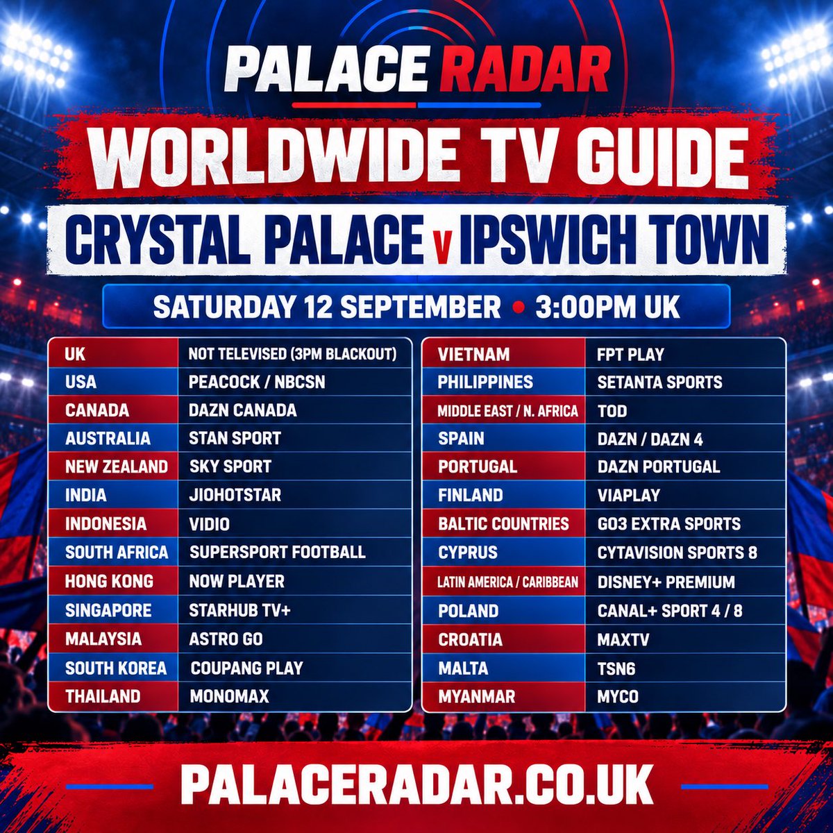 PalaceRadar's tweet photo. Palace vs Ipswich 

#cpfc https://t.co/rKHv89YrK1
