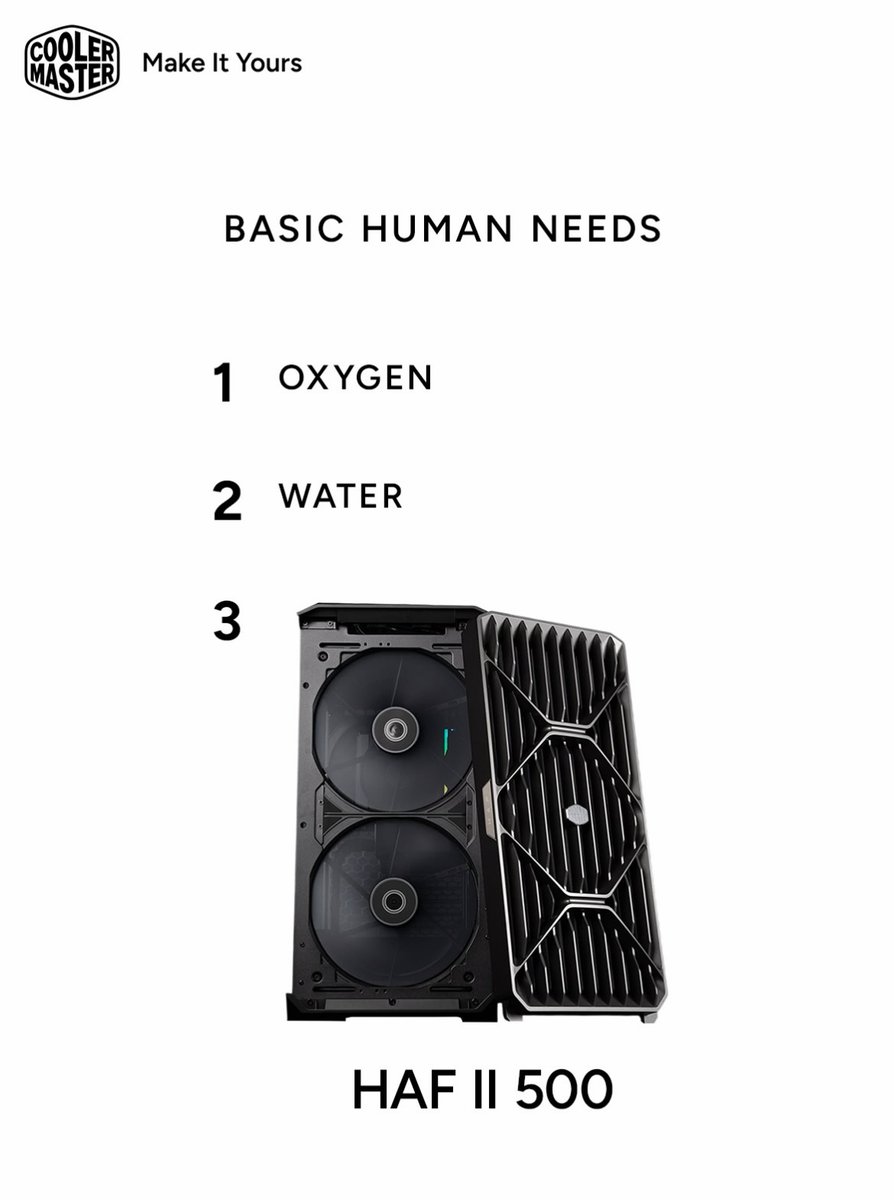 CoolerMaster's tweet photo. Just a few basic needs. Nothing crazy

#CoolerMaster #HAFII500 #PCCase #PCBuild https://t.co/vo3bHYYwgw