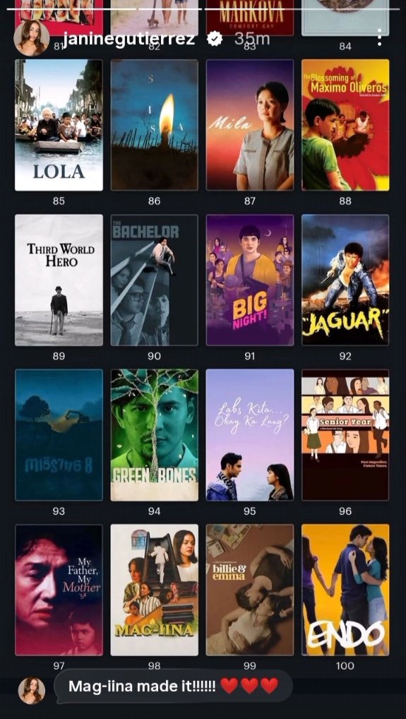 LoisaJema's tweet photo. “National Cinema Dayyyy x @letterboxd !!!! Here's to more celebrations (and access) for our local films ❤️❤️
Mag-iina made it!!!!!! ❤️❤️❤️ And Phantosmia tooo!!! Aaaah!!!! ❤️❤️”
#NationalCinemaDay
#Magiina #Phantosmia
#JanineGutierrez
@janinegutierrez
©️ https://t.co/tvXLiPpWIj