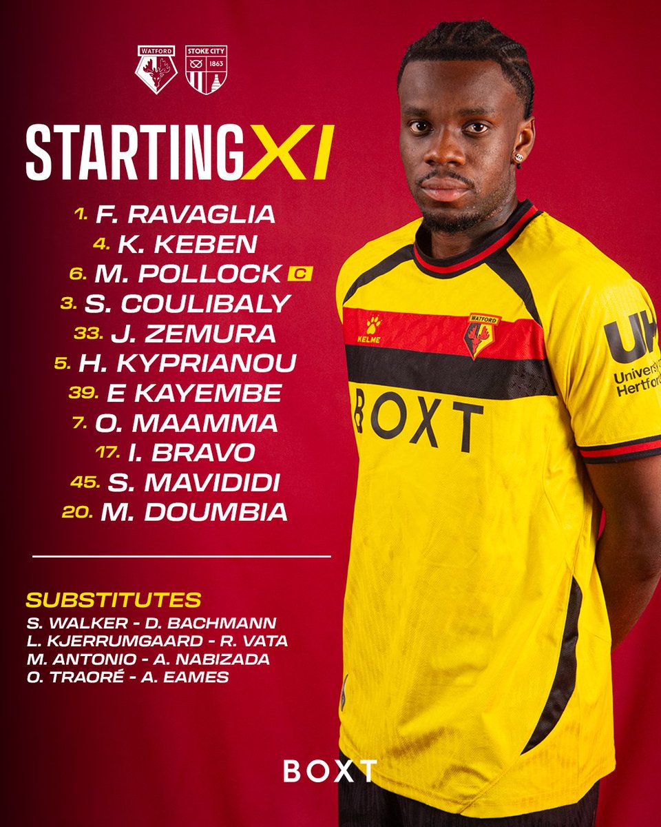 WatfordFC's tweet photo. Our starters against Stoke 🐝 https://t.co/rBIhbx2b8w