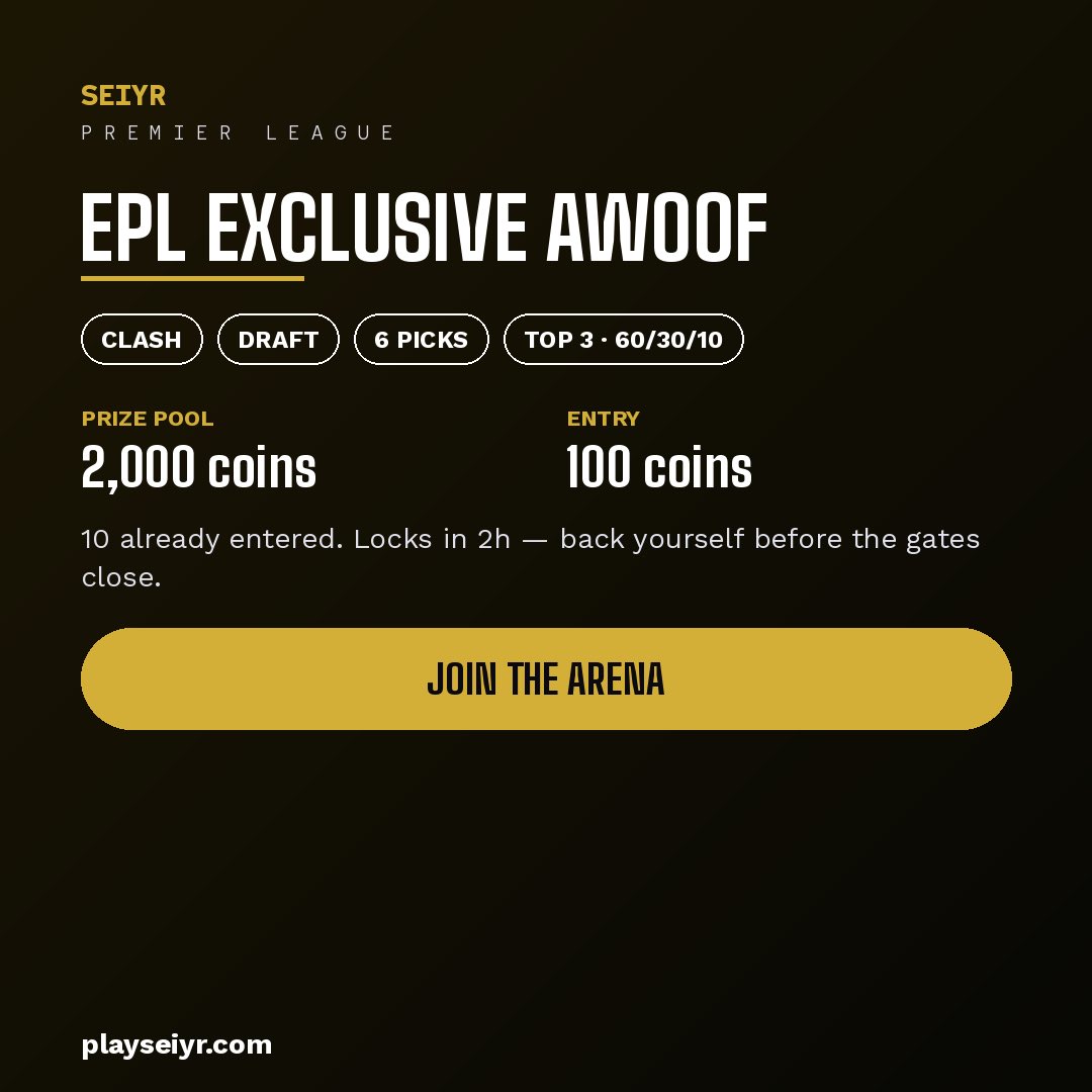 playseiyr's tweet photo. 💸 10 already in, 2,000 coins on the table, and the gate closes in 2 hours. Entry’s 100 coins — top 3 split it 60/30/10. You say you know ball?
👉 https://t.co/fNAwjGmyGZ
#sportbetting 
#football
#EPL https://t.co/FqAaCF0x5N