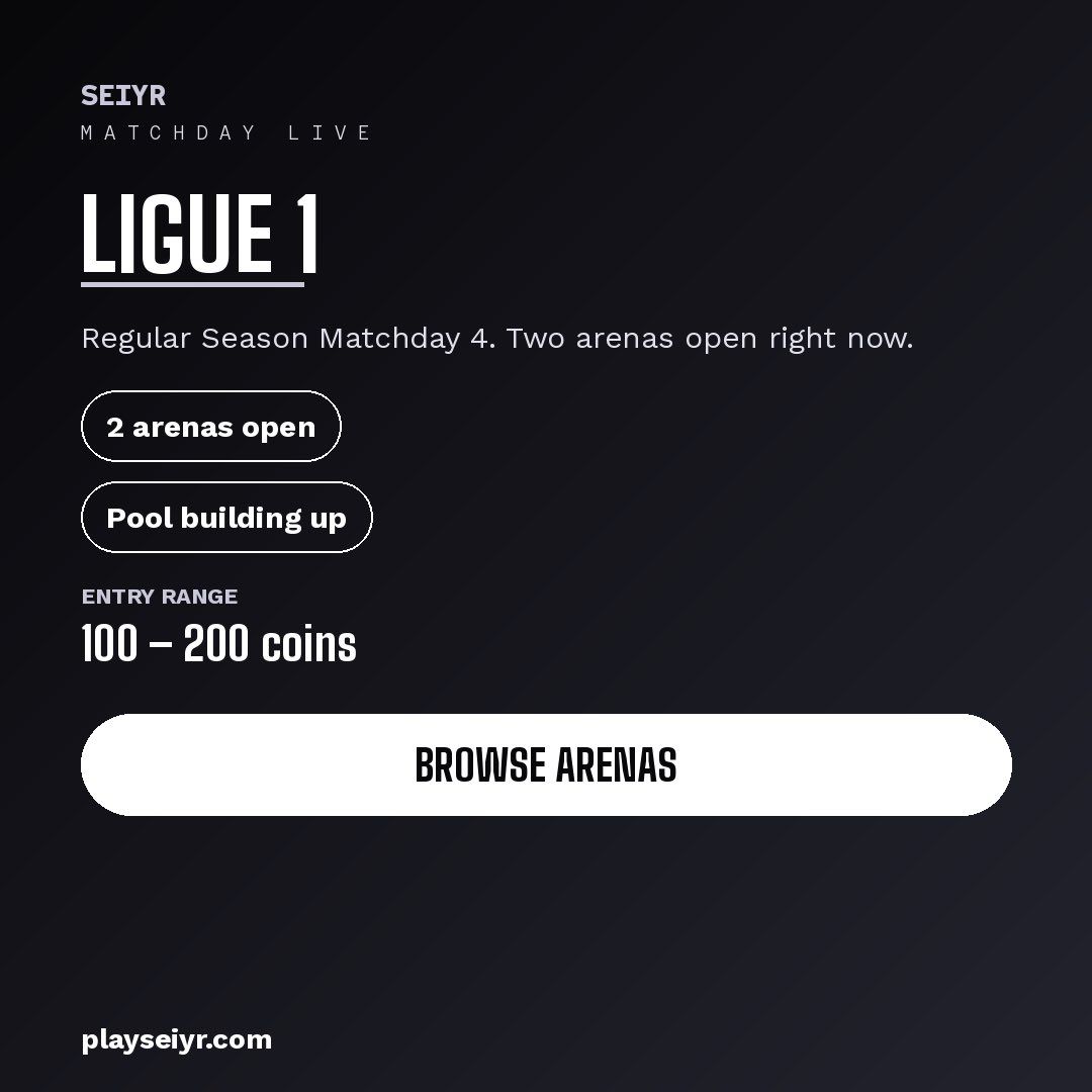 playseiyr's tweet photo. Matchday 4 in Ligue 1 is live. ⚫ Two arenas open — jump in before the pool locks.
👉 https://t.co/fNAwjGmyGZ
#PSG https://t.co/gatoZfdX51
