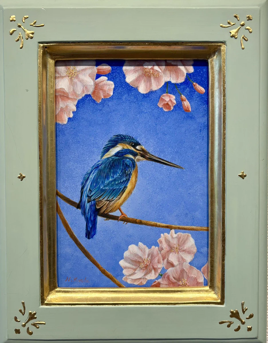 美術 カワセミ 絵画 高級色紙 かわせみ 美法 色紙絵 掛け軸・絵画の