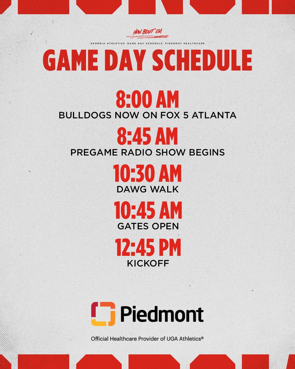 UGAAthletics's tweet photo. Dawg Walk is set for 10:30am!

See you at Sanford Stadium!

#GoDawgs | @PiedmontHealth https://t.co/vxTmW5uirz
