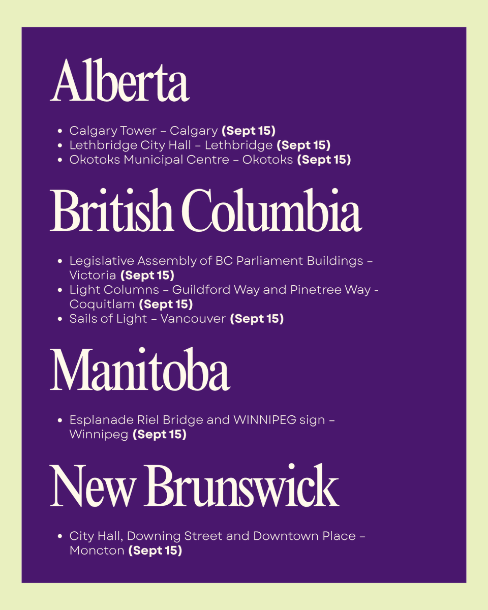 LymphomaCanada's tweet photo. This September 15, World Lymphoma Awareness Day, the global lymphoma community comes together. And in Canada, iconic landmarks will light up purple to mark the day. 💜 Keep an eye on your city. When you spot one, take a photo and tag us @LymphomaCanada.  https://t.co/ZnByQ1wIiV https://t.co/SVEj4KBV3u