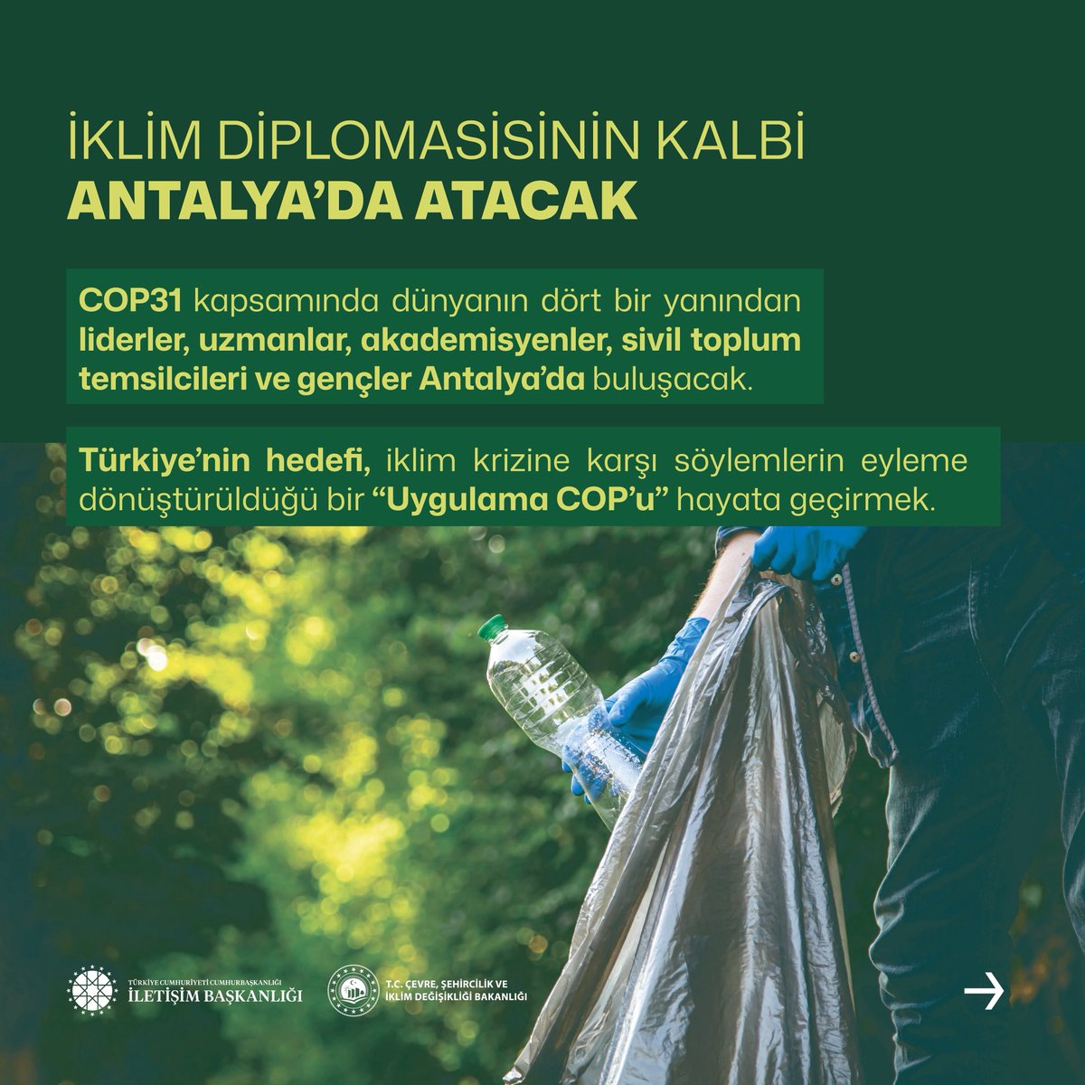 iletisim's tweet photo. Küresel iklim diplomasisinin kalbi Türkiye’de atacak! 🇹🇷

Cumhurbaşkanımız Sayın Recep Tayyip Erdoğan'ın liderliğinde yürütülen vizyoner çevre politikaları doğrultusunda, Birleşmiş Milletler İklim Değişikliği Çerçeve Sözleşmesi'nin 31. Taraflar Konferansı (COP31) 9-20 Kasım 2026 tarihleri arasında ülkemizin başkanlığında ve ev sahipliğinde gerçekleştirilecektir.