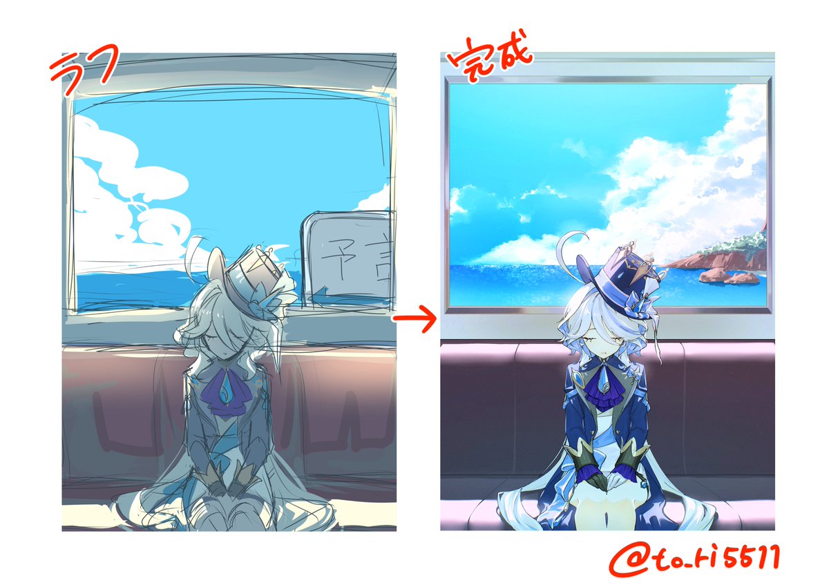 to_ri5511's tweet photo. 絵を描いてて一番の醍醐味はラフと完成を見比べること https://t.co/TO63erJYpY