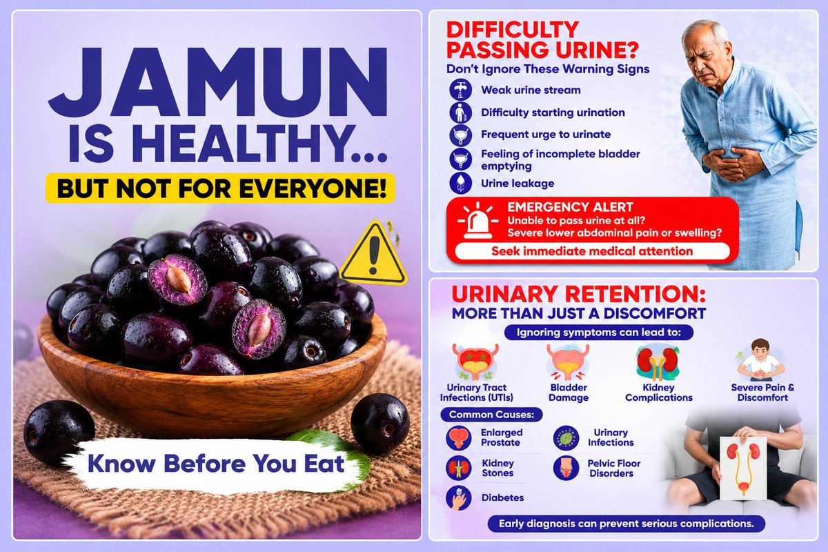 Sushree8891's tweet photo. Jamun is healthy, but it’s not for everyone...
Know your body. Eat mindfully.
@MoHFW_INDIA @ICMRDELHI @PIB_India @WHO @MinistryWCD @UnicefIndia #Jamun #HealthAwareness #UrinaryHealth #HealthyEating https://t.co/ZmH2uROiv9