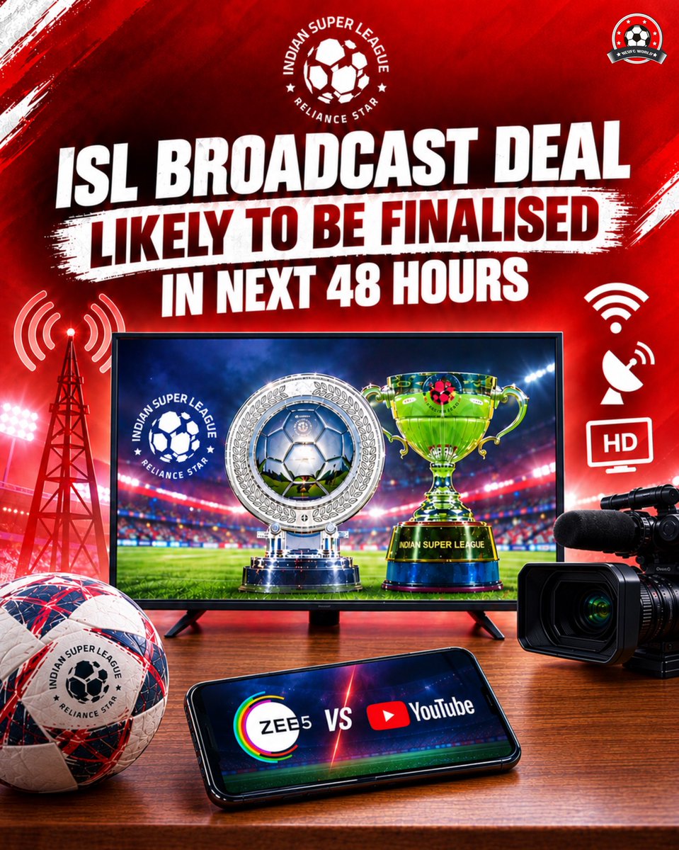 NeufcWorld's tweet photo. ISL BROADCAST UPDATE 🚨

The ISL broadcast deal could be finalised within the next 48 hours. Reports suggest Zee5’s offer is below expectations, with some clubs now considering YouTube’s bid. 📺⚽

Source: Ashish Negi (Khel Now)

#NortheastUnitedFC #ISL #IndianSuperLeague https://t.co/xHLhcCuMKn